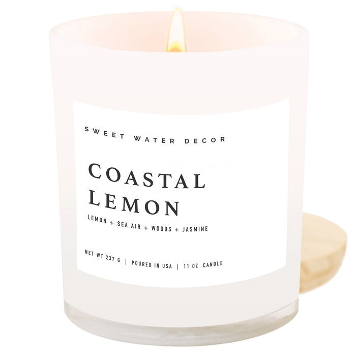 Coastal Lemon Soy Candle - White Jar - 11 oz - Sweet Water Decor - Candles