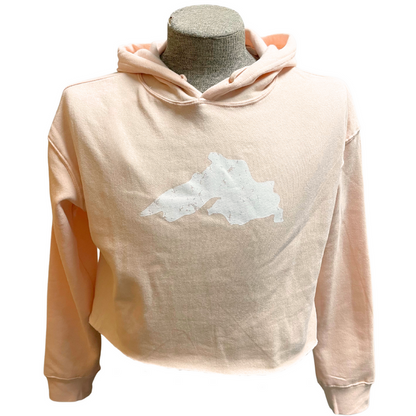 Crackled Lake Superior - Lightweight Crop Hooded Sweatshirt - Blush