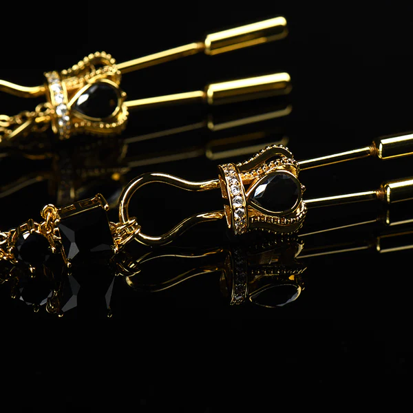 Crown and Dangling Side Decorations Chain Nipple Clamps