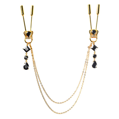 Crown and Dangling Side Decorations Chain Nipple Clamps
