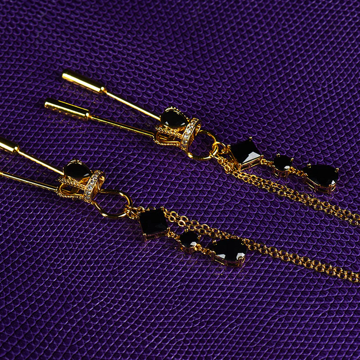 Crown and Dangling Side Decorations Chain Nipple Clamps