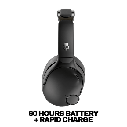 Black headphones with a brand logo on a white background | True Black