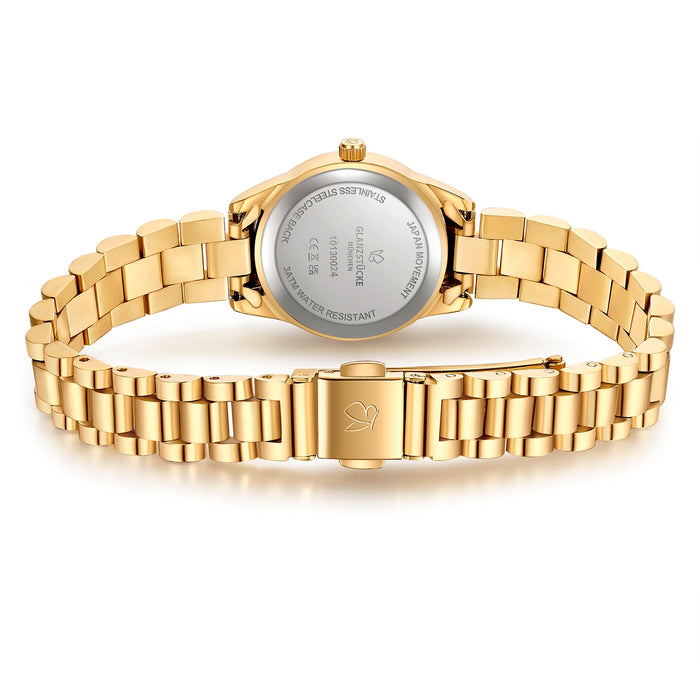 Damen Uhr Lehel schwarz mit Edelstahl-Armband gold