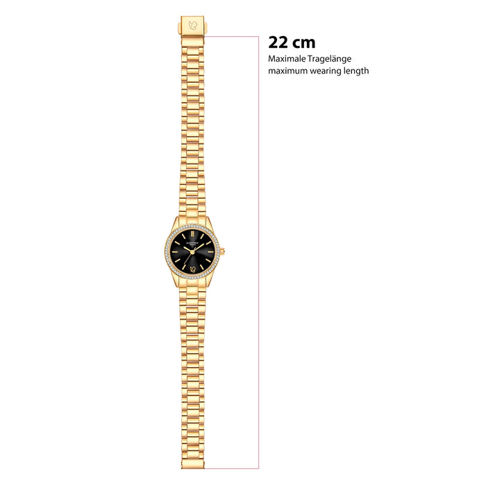 Damen Uhr Lehel schwarz mit Edelstahl-Armband gold