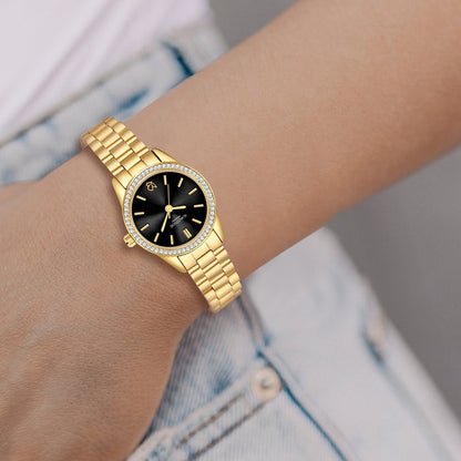 Damen Uhr Lehel schwarz mit Edelstahl-Armband gold