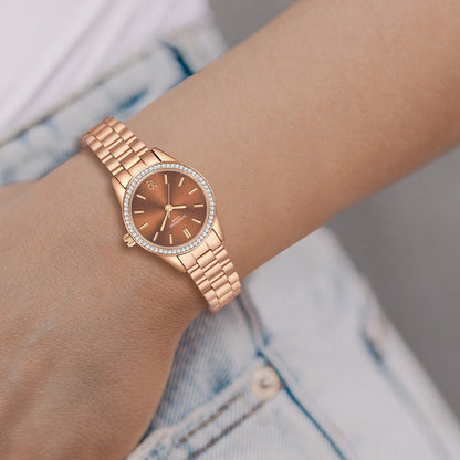 Damen Uhr Lehel weiß mit Edelstahl-Armband roségold