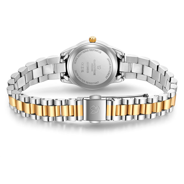 Damen Uhr Lehel weiß mit Edelstahl-Armband silber/gold