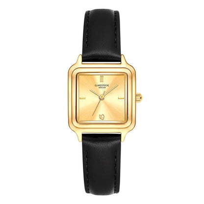 Damen Uhr Maxvorstadt champagner mit Leder-Armband schwarz
