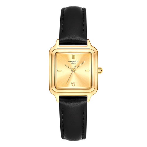 Damen Uhr Maxvorstadt champagner mit Leder-Armband schwarz