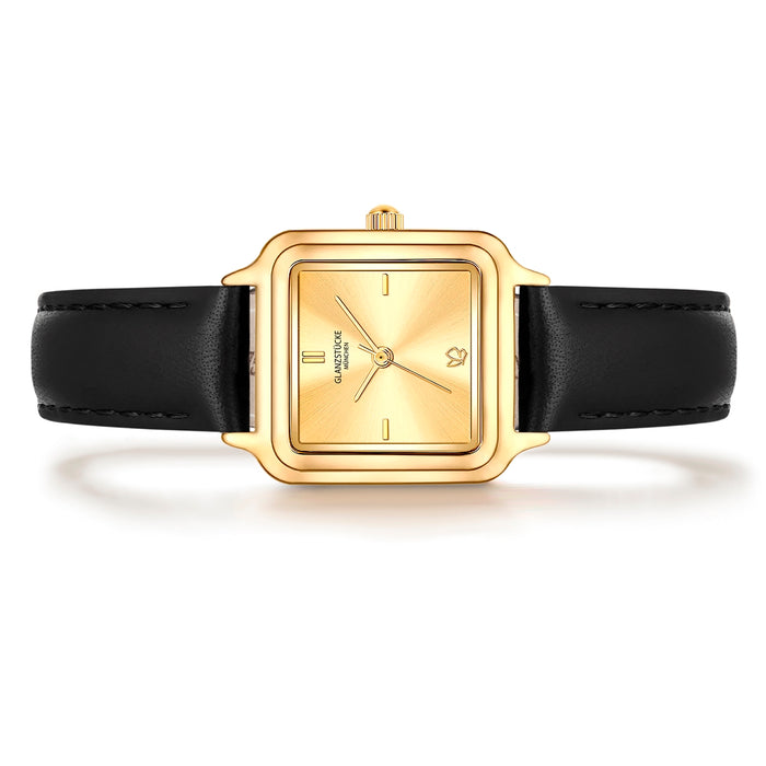 Damen Uhr Maxvorstadt champagner mit Leder-Armband schwarz