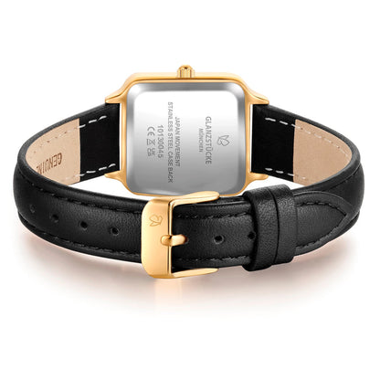 Damen Uhr Maxvorstadt champagner mit Leder-Armband schwarz