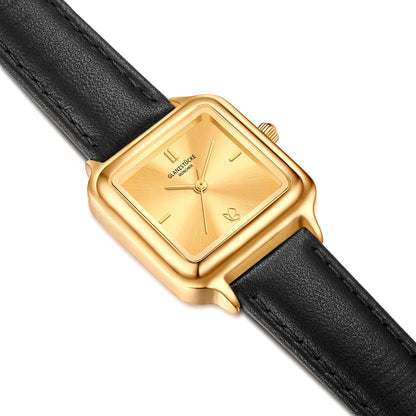 Damen Uhr Maxvorstadt champagner mit Leder-Armband schwarz