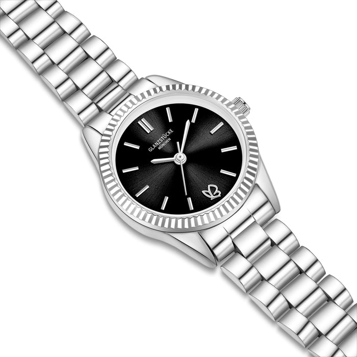 Damen Uhr Schwabing schwarz mit Edelstahl-Armband silber