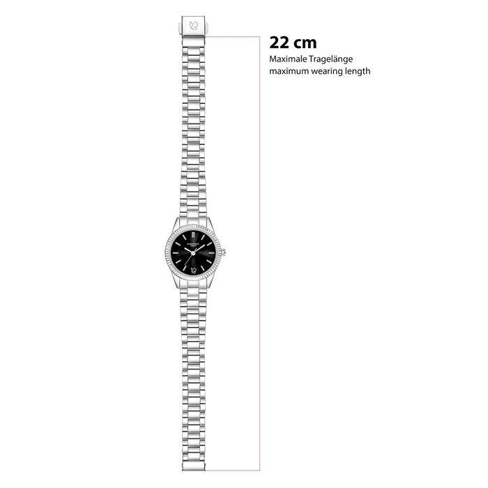 Damen Uhr Schwabing schwarz mit Edelstahl-Armband silber