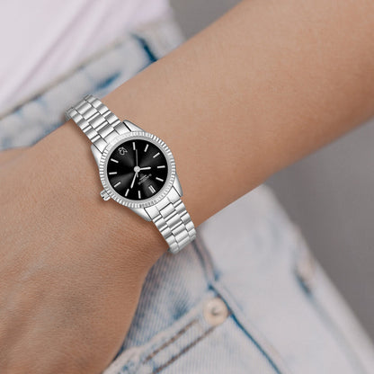 Damen Uhr Schwabing schwarz mit Edelstahl-Armband silber