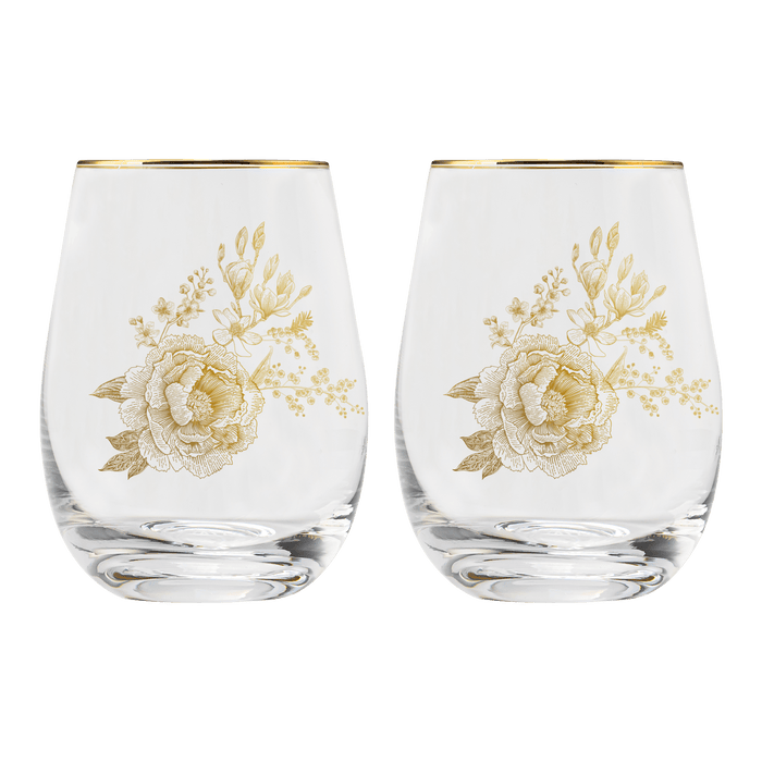 Delft Stemless Wine Glass - Boxed Set of 2 - Sweet Water Decor - wine glass boxed set
