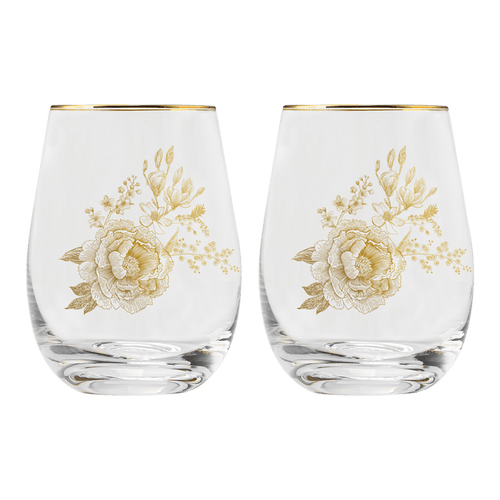 Delft Stemless Wine Glass - Boxed Set of 2 - Sweet Water Decor - wine glass boxed set