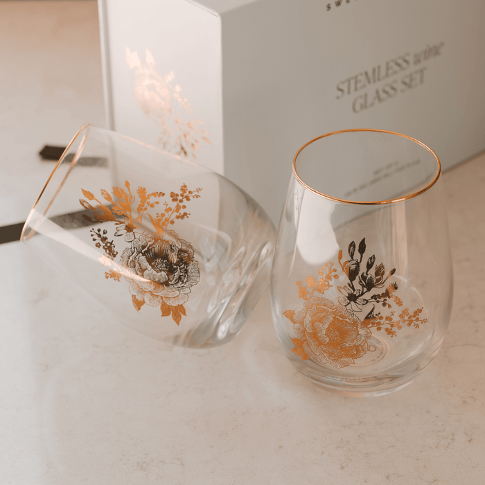 Delft Stemless Wine Glass - Boxed Set of 2 - Sweet Water Decor - wine glass boxed set