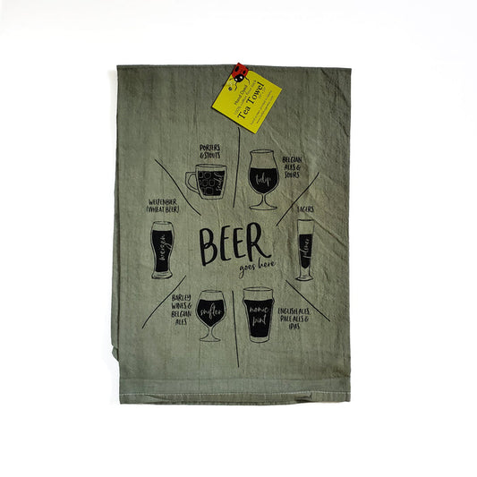 Dyed Beer glassware Tea Towel, Screen Printed flour sack towel