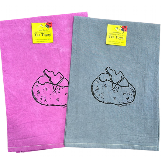 Dyed Idaho Spud Tea Towel, Hand drawn and Screen Printed flour sack towel