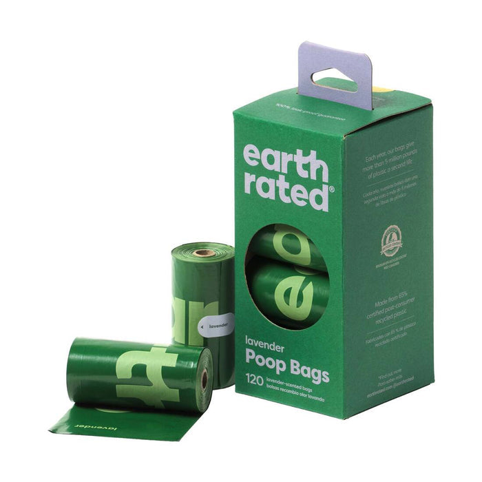 Earth Rated Lavender Scented Poop Bags - 120 Count - 8 Rolls - Biodegradable Dog Waste Bags - Dog.Dog.Cat.