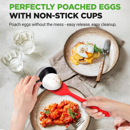 Egg Poacher Set for Perfect Eggs, Stainless Steel, Glass Lid, Silver