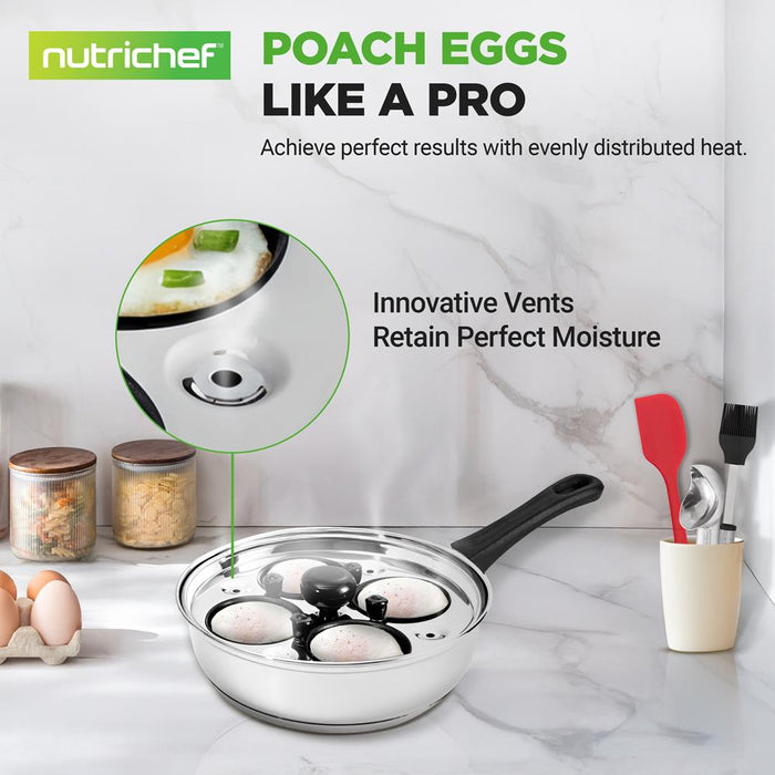 Egg Poacher Set for Perfect Eggs, Stainless Steel, Glass Lid, Silver