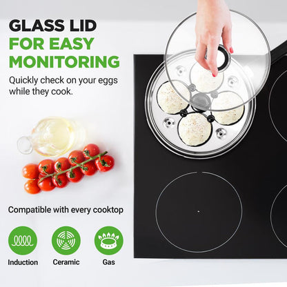Egg Poacher Set for Perfect Eggs, Stainless Steel, Glass Lid, Silver