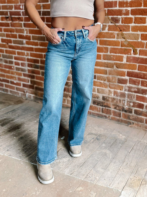 Elbe High Rise Wide Leg Jeans, Medium Wash