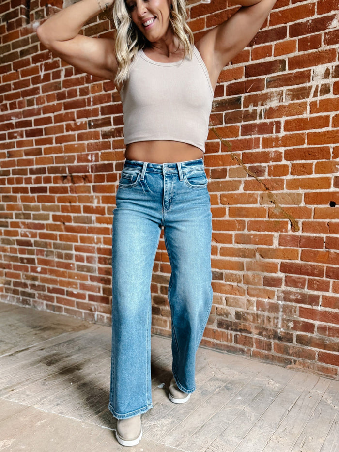 Elbe High Rise Wide Leg Jeans, Medium Wash