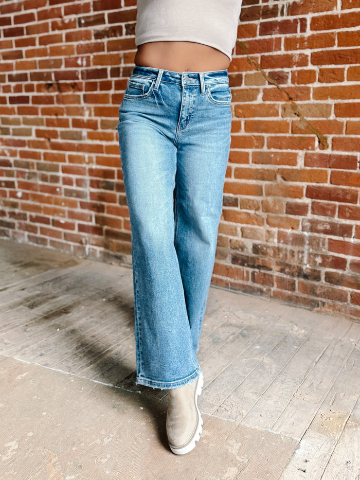 Elbe High Rise Wide Leg Jeans, Medium Wash