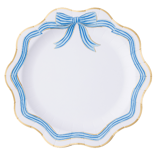 Bonjour Fête ELEGANT BLUE & GOLD BOW DINNER PLATES