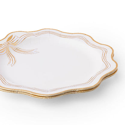 Bonjour Fête ELEGANT CREAM & GOLD BOW DINNER PLATES