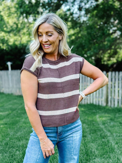 Everyday Ease Striped Knit Sweater, Brown
