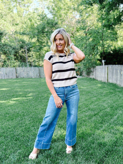 Everyday Ease Striped Knit Sweater, Khaki