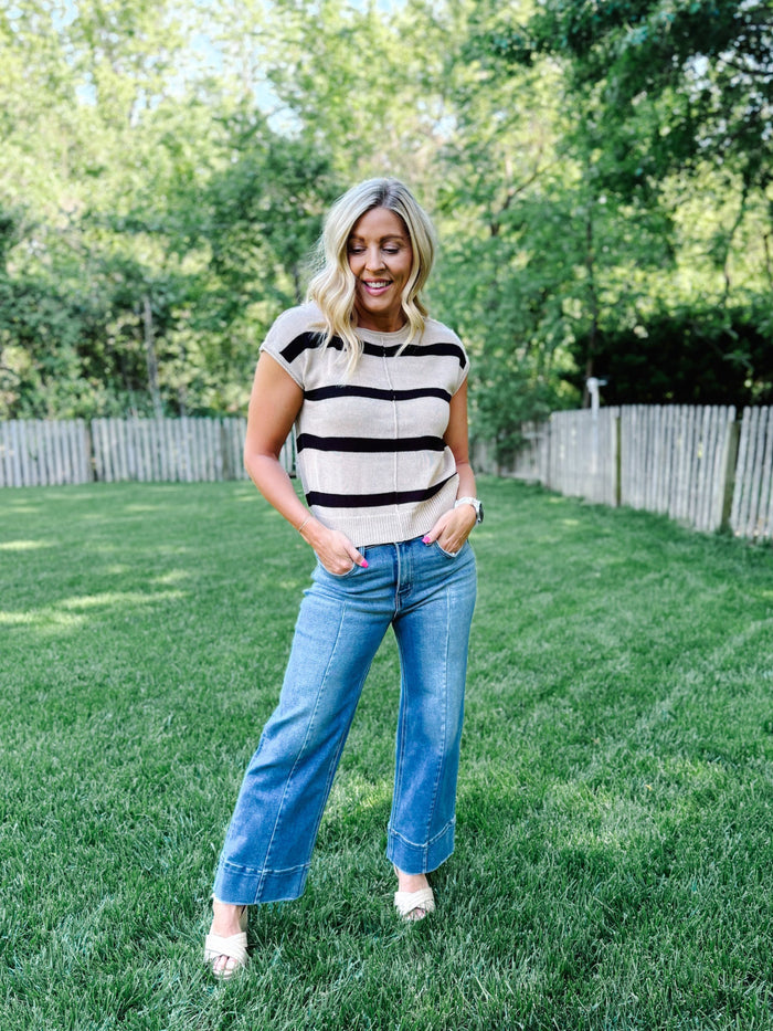 Everyday Ease Striped Knit Sweater, Khaki