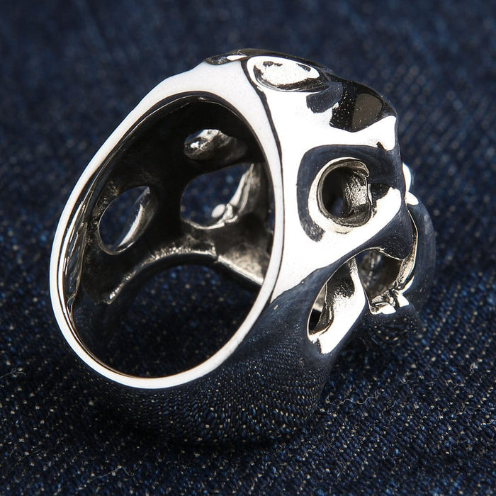 The inside view of the heavy 38-gram fang devil ring, showing its solid and smooth band.