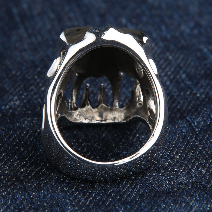 The inside view of the heavy 38-gram fang demon ring, showing its solid and smooth band.