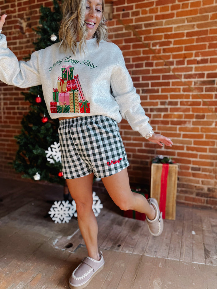 Festive Stacks Merry Everything Sweatshirt, Heather Grey