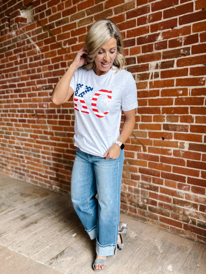Flag Distressed KC Graphic Tee, Ash Grey