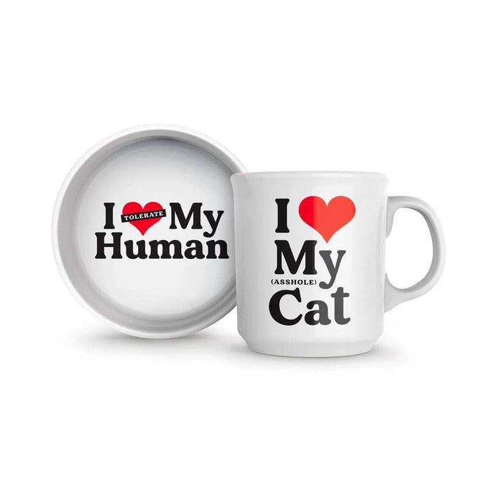 Fred & Friends - Howligans - Mug + Cat Bowl - Heart Cat - Dog.Dog.Cat.