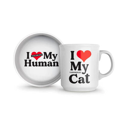 Fred & Friends - Howligans - Mug + Cat Bowl - Heart Cat - Dog.Dog.Cat.