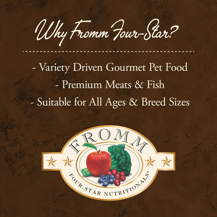 Fromm Dry Dog Food Chicken au Frommage Recipe A French-inspired entrée with chicken, cheese, and an assortment of fruits & vegetables - Dog.Dog.Cat.