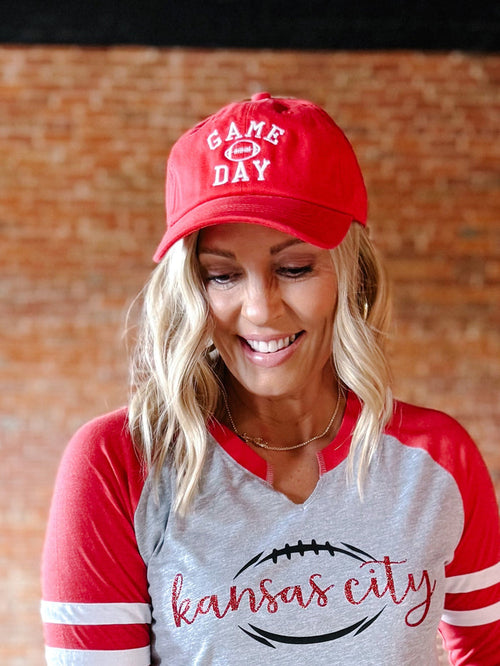 Gameday Football Embroidered Baseball Hat, Red