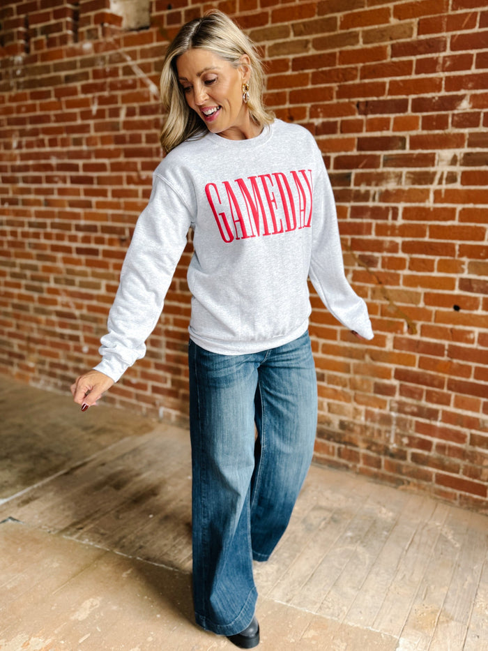 Gameday Red Puff Ink Sweatshirt, Heather Grey