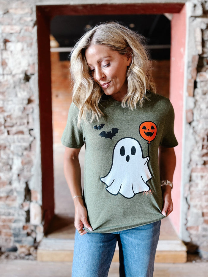 Ghost Balloon Graphic Tee, Olive