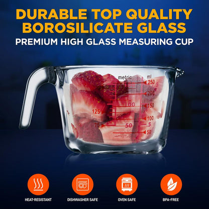 Glass Measuring Cup 250ml - Precise Pouring, Borosilicate, Clear