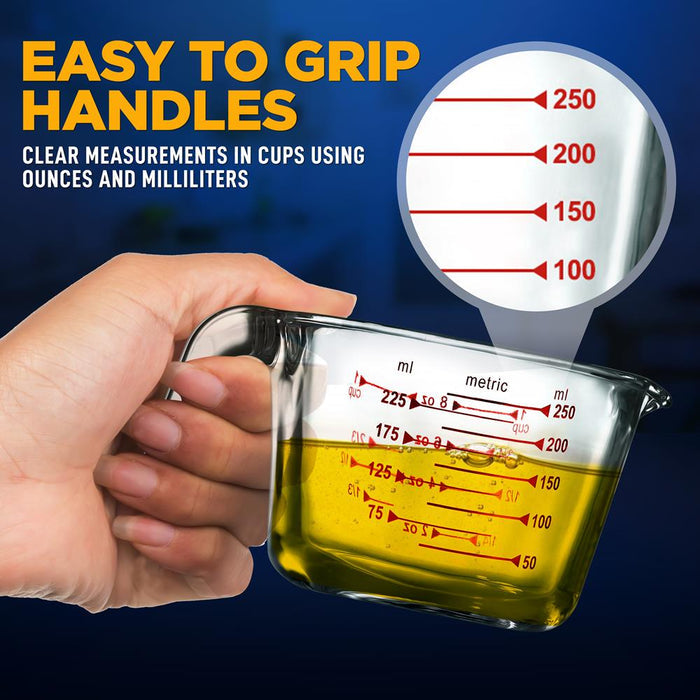 Glass Measuring Cup 250ml - Precise Pouring, Borosilicate, Clear