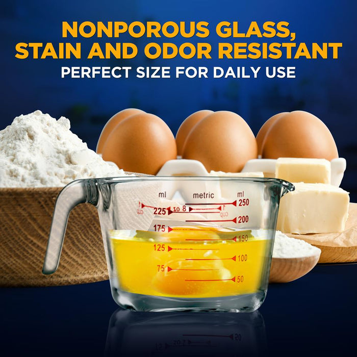 Glass Measuring Cup 250ml - Precise Pouring, Borosilicate, Clear