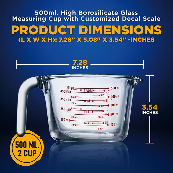 Glass Measuring Cup 500ml Precise Pouring Borosilicate Glass
